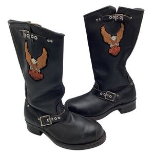 Harley Davidson Mens 8652 Vintage Black Leather Eagle Engineer Biker Boots 9.5 R